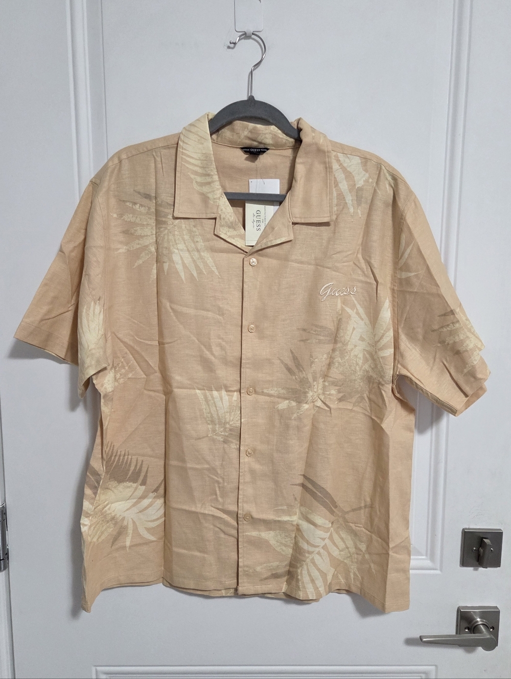 NWT - Guess Men's Cotton Linen Blended Palm Leaf Shirt - Size L